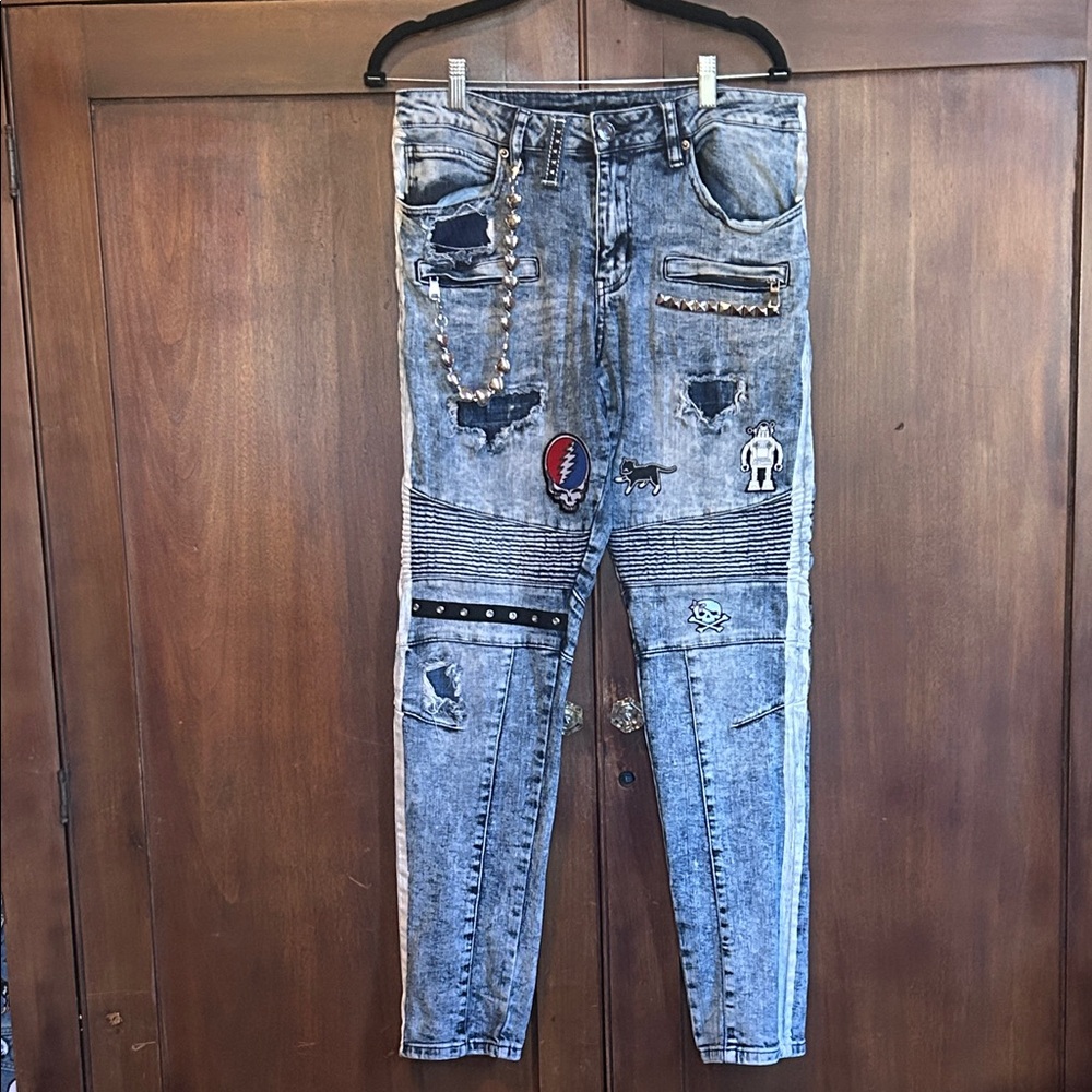 Upcycled Y2K Biker Moto Jeans 30